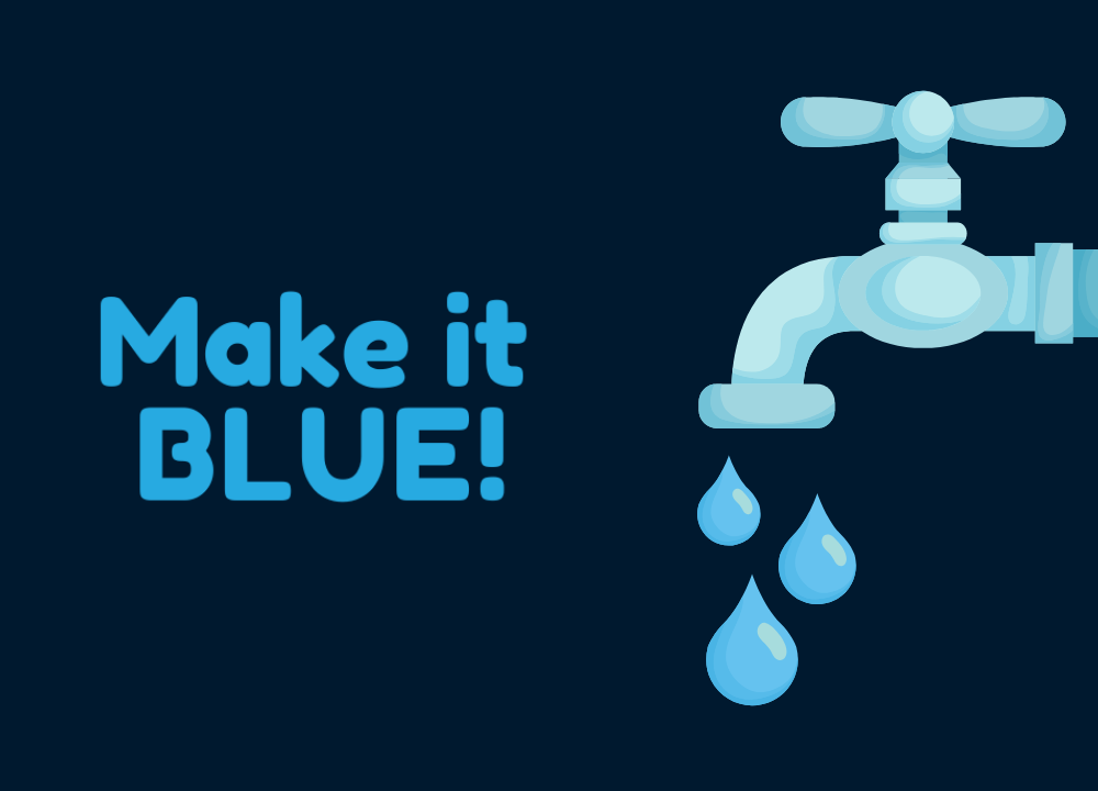 Goutte d’eau avec robinet Make it Blue! Illustration symbolique de la conservation de l’eau.